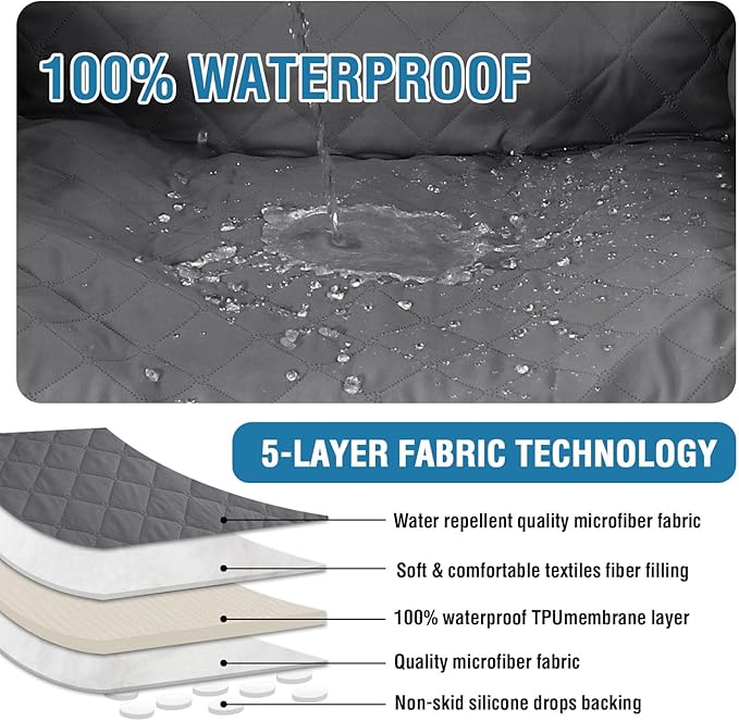 H.VERSAILTEX 100% Waterproof Loveseat Recliner Cover with Center Console Anti Slip Reclining Loveseat Cover with Adjustable Elastic Straps (Recliner Loveseat with Console, Rocket Gray)