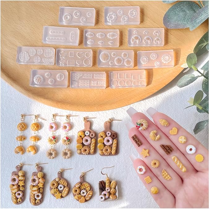 KEOKER 12pcs Polymer Clay Molds, Dessert & Bread Silicone Molds, Earring Molds