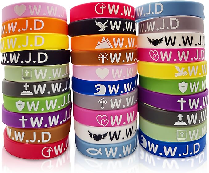 30Pcs WWJD Rubber Bracelets What Would Jesus Do Colorful Silicone Wristbands for Church Christian Jesus Bible Party Favors for Men Women Inspirational Motivational Bracelet Gifts