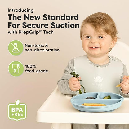 KeaBabies Suction Plates for Baby, Toddler - 3-Pack 100% Silicone Toddler Plates, Divided Baby Plates with Suction, Silicone Plates for Baby, Kids, BPA-Free, Microwave, Dishwasher Safe (Alps)