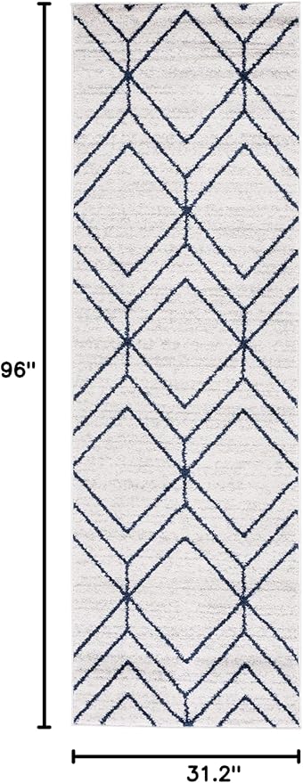 SAFAVIEH Adirondack Collection Runner Rug - 2'6" x 8', Light Grey & Navy, Modern Geometric Design, Non-Shedding & Easy Care, Ideal for High Traffic Areas in Living Room, Bedroom (ADR241N)
