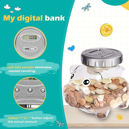 Kids Piggy Bank for Girls Boys - Toys for 5 6 7 8 9 10 Year Old Girl Boy Christmas Birthday Gifts - Money Bank with LCD Display, Coin Bank for Kids Toys Age 6-8-10