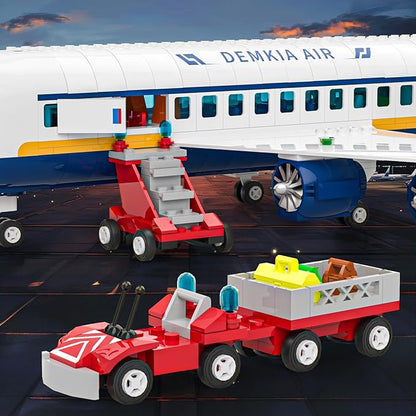 Large City Passenger Airplane Building Set with LED Light, 1089 PCS Toy Plane Building Blocks with Airport Terminal, Luggage Cart, Belt Loader Model Plane Toys Gift for Boys Girls Kids 6-12+