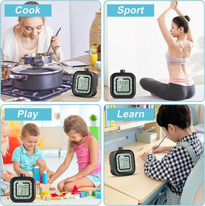 Visual Timer with Alarm Clock Kids Timer Countdown Count-up 1-60 Minutes Kitchen Timer Student Timer Bathroom Timer Clock Sports Timer time Manager with Digital Thermometer Hygrometer (Black)