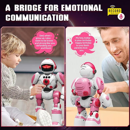 Robot Toys for Kids 3-5, Robot for Girls 3 4 5 6 Year Old Upgrade Record Voice Remote Control Robo Programmable Music Dancing Function Smart Pink Warrior Birthday Gift Toy for Toddler 7 8 9 8-12
