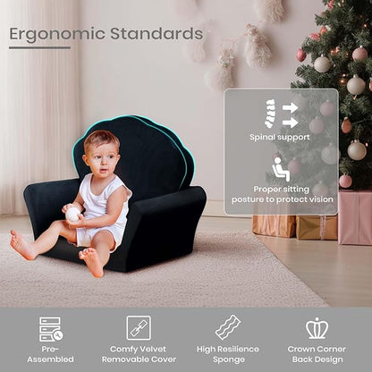 COSYLAND Kids Sofa for Toddler, 2-in-1 Folding and Expandable Soft Chair Bed Toddlers,Convertible Sofa to Lounger Sleeper Chair Bed for Girls and Boys,Black