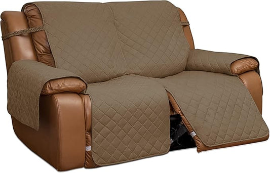 Easy-Going Loveseat Recliner Cover, Reversible Couch Cover for Double Recliner, Split Sofa Cover for Each Seat, Furniture Protector with Elastic Straps for Kids, Dogs, Pets(2 Seater, Camel/Ivory)