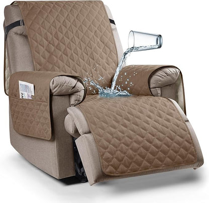 Ruaozz 100% Waterproof Recliner Chair Cover Non-Slip Reclining Cover for Recliner Chair Washable Chair Seat Cover with Elastic Straps for Kids, Dogs, Pets (Light Brown, 23'')