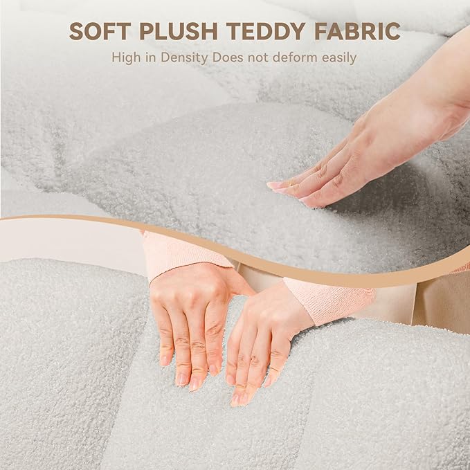 COMHOMA Nursery Rocking Chair, Teddy Upholstered Glider Rocking Chair with Side Pockets, Accent Chair with High Backrest Reading Chair for Adult, Nursery, Bedroom, Living Room,Offices (Grey)