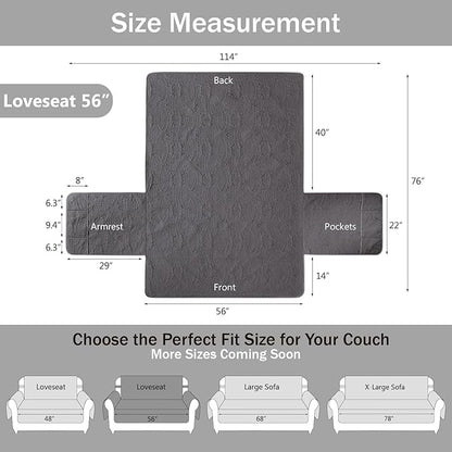 Soft Gray Loveseat Covers for 2 Cushion Couch, Water-Repellent Slip Covers for Loveseat, Machine Washable Love Seat Quilted Couch Covers, Pet Friendly Loveseat Slipcovers (Loveseat 56", Gray)