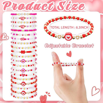 60 pcs Colorful Kids Friendship Bracelet Sets, Stackable Elastic Cute Beaded Bracelets Princess Pretend Play Bracelet Preppy Bracelets Bulk Set for Women Gift