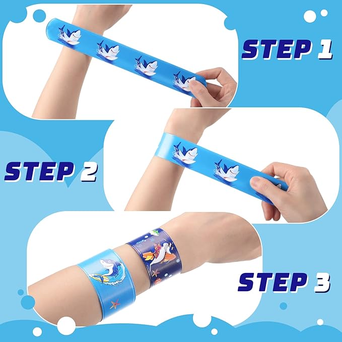 36 Pcs Shark Party Favors Shark Slap Bracelets Toys Kids Bracelets Snap Bands Birthday Decorations Ocean Sea Shark Animal Theme Birthday Party Supplies Class Prize