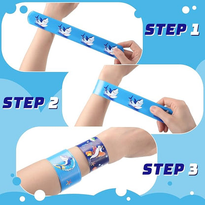 36 Pcs Shark Party Favors Shark Slap Bracelets Toys Kids Bracelets Snap Bands Birthday Decorations Ocean Sea Shark Animal Theme Birthday Party Supplies Class Prize