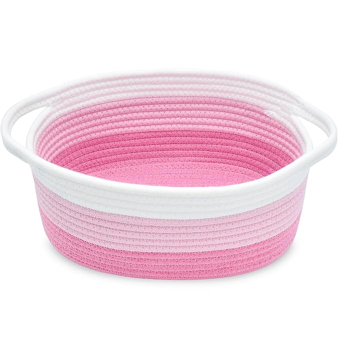 ABenkle Small Basket with Handles - Decorative Durable Rope Woven Storage Bin Shelf Storage Organizer Cube, Easter Baby Gift Basket, 12"x8"x5"