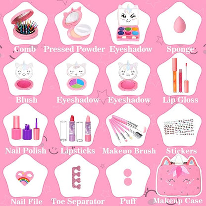 Heaning Kids Washable Makeup Girl Toys - Real Makeup Kit Kid Make up Set for Toddlers Children Princess Dress Up Christmas Birthday Gifts Toys for 3 4 5 6 7 8 9 10 11 12 Year Old Girls