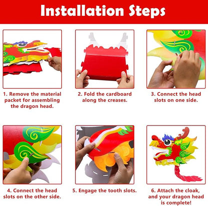 2 Pack Chinese Dragon Dance Head, DIY Assembly Interesting Educational Kids Cardboard Dragon Head, Wearable Dragon Head