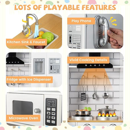 Kids Corner Play Kitchen, Wooden Toy Kitchen Set with Sounds, Pretend Play Kitchen for Kids with Kitchen Accessories,11-in-1 Toddler Kitchen Gifts for Ages 3+