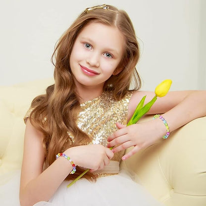 Junkin 16 Pieces Kids Bracelet for Girls Princess Bracelet Cute Rainbow Bead Bracelets Little Girls Jewelry for Birthday Party Favors Valentine's Day Exchange Gifts