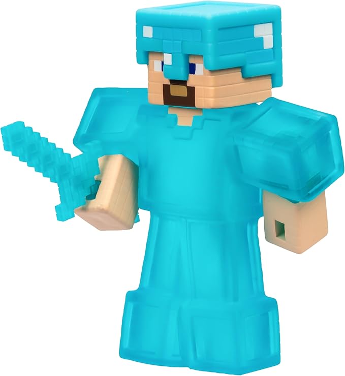 Heroes of Goo Jit Zu Minecraft Stretchy Characters, Steve with Diamond Armor & Sword, Super Squishy Goo Filling with Hidden Diamond Piece Inside, Stretch Him Up to 3 Times His Size - Sensory Toys