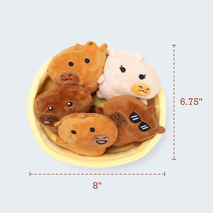 Emotional Support Capybaras by Relatable, Cuddly Stuffed Animals and Plushies Set, Small Gifts for Mom, Includes 5 Capybaras Plush Toys with Carrying Basket, for Mom