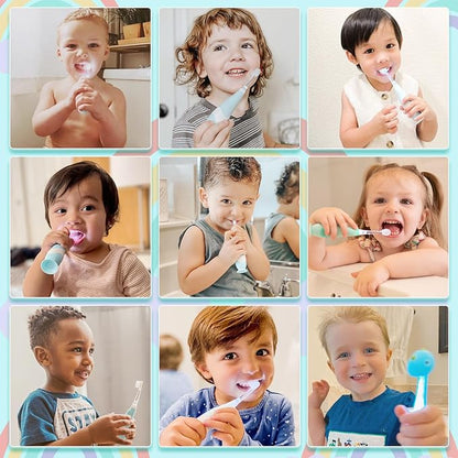 Papablic Toddler Sonic Electric Toothbrush for Ages 1-3 Years, Baby Electric Toothbrush with Cute Dino Cover and Smart LED Timer, 2 Brush Heads (Debby)