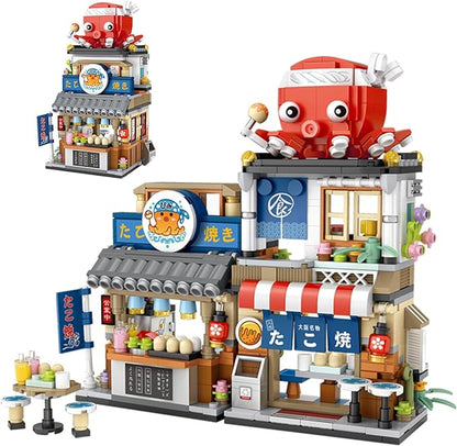 Japanese Street View Shop Building Blocks House Toy, New 4 Models Mini DIY Building Blocks Model MOC Construction Toy, Gift for 6-12 Years Old Kid Girls and Boys