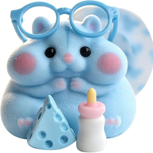 Handmade Taba Squishy Hamster Toy, Cute Squishy Hamster Fidget Toy, Realistic Hamster Toy, Soft Silicone Mochi Furry Toy, Stress Relief Gift for Adults & Kids, Sensory Anxiety Plushie (Blue)