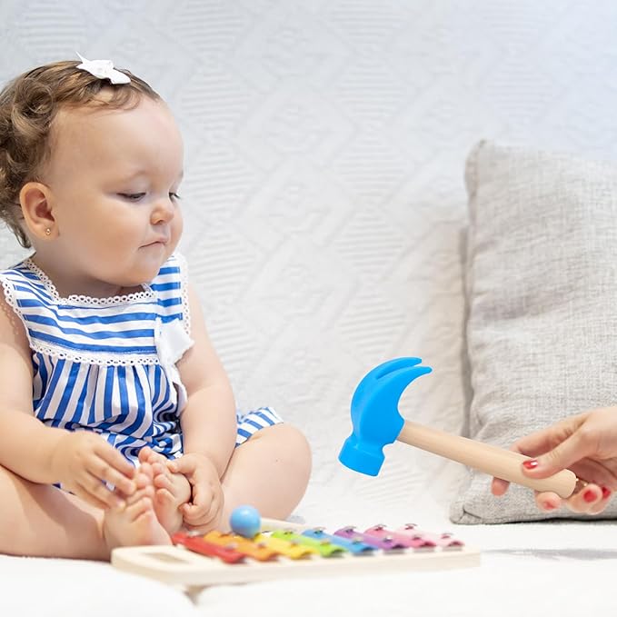 Fowecelt Wooden Hammer Toys Simulation Hammers Maintenance Tools Educational Toys for Kids Birthday Party Games Supplies (Blue)