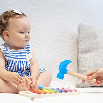 Fowecelt Wooden Hammer Toys Simulation Hammers Maintenance Tools Educational Toys for Kids Birthday Party Games Supplies (Blue)