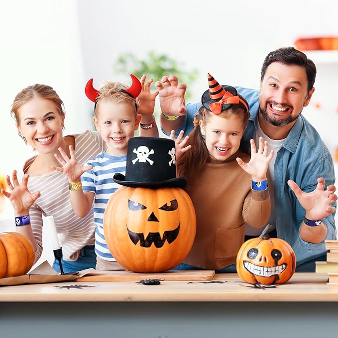 48 Pcs Halloween Slap Bracelets, 12 Styles for Halloween Party Favors, Assorted Bulk Pumpkin Zombie Witches Snap Bracelet Wristbands for Kids Halloween Party Gift Bag Filler Supply