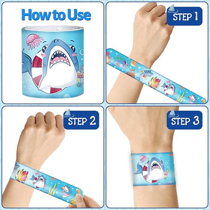 74 PCS Shark Party Favors 24 Shark Slap Bracelets, 50 Shark Stickers Shark Birthday Party Decorations, Supplies, and Gifts for Kids, Classroom Rewards