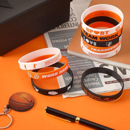 JUNEBRUSHS Basketball Motivational Silicone Wristband, 42PCS Basketball Party Favors Rubber Bracelets for Sports Gifts Sports Prize Party Decorations Rewards Supplies (6 Designs)