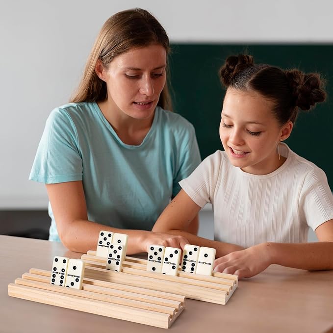 Domino Racks Trays Set of 8 - Mexican Train Dominoes Accessories - Domino Holders Organizer for Mexican Train Chickenfoot and Other Domino Games