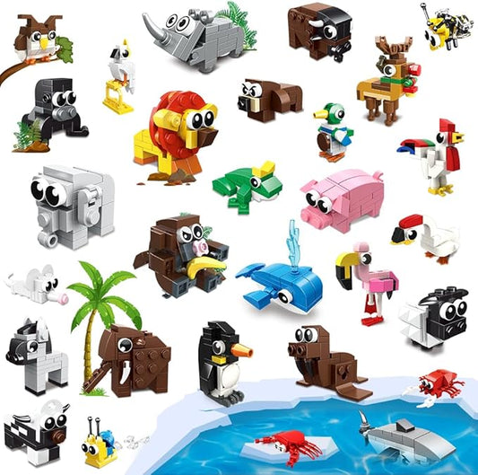 HOGOKIDS 30 Packs Party Favors for Kids - 867PCS Animals Building Blocks Sets for Classroom Prizes Goodie Bag Fillers Stocking Stuffers Birthday Valentines Easter Gifts for Kids Boys Girls 6+