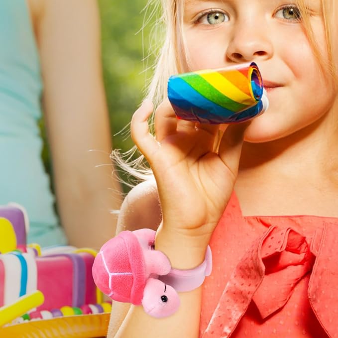 Gadpiparty 6 Pieces Turtle Slap Bracelet Plush Hug Animal Slap Bracelet Stuffed Animals Slap Bracelets Turtle Wrist Band for Christmas Birthday Party Supplies