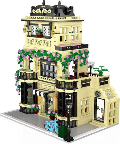 City Restaurant Architecture Building Kit with LED Lights,3 Levels City Restaurant Model Building Blocks Toy,for 12+Age Teen,Adult（1489 Pieces）