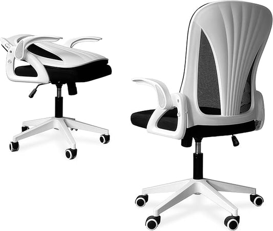 Tervo Model S | Folding Office Chair for Small Spaces | Gaming Chair for Adults & Kids | Ergonomic Mesh Computer Chair for Bedroom | Desk Chair for Home Work | (White & Black)