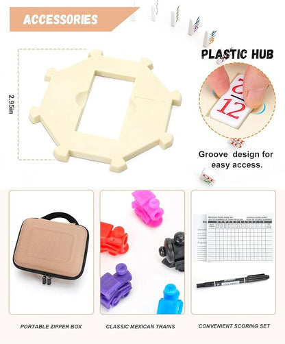 KAILE Mexican Train Dominoes Set with Numbers, Double 12 Dominoes Set, 91 Tiles Colored Dominoes Train Games for Family Night, Travel, Party