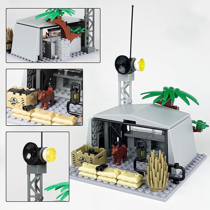 Finger Rock Military Base Building Block Set, WW2 Army Mini War Accessories Kits, Military Ruins Guard Tower Base Guns Army Supplies Block Toy for Kids 8 10 12 14