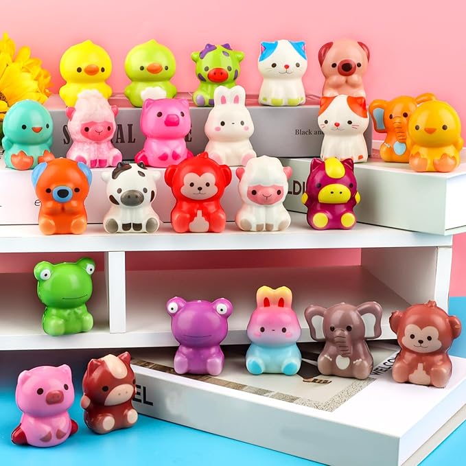 Hooqict 24 Pcs Animal Squishy Toys Slow Rising Squishies Party Favor Stress Balls Squeeze Animals Fidget Toys Desk Pets for Kids Classroom Birthday Goodie Bag Stuffers, Pinata Fillers, Carnival Prizes