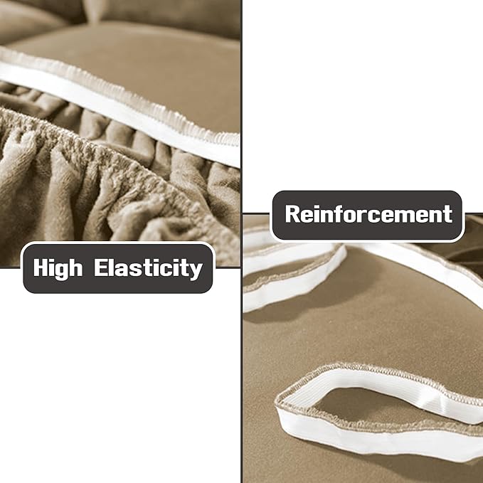 NORTHERN BROTHERS Stretchy Recliner Chair Covers, Velvet Recliner Covers, Lazy Boy Chair Cover (Khaki, 3 Seat)