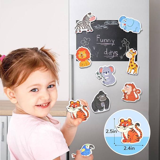 Wooden Fridge Magnets for Toddlers - 10 Cute Zoo Animals - Full Back Magnetic Toddler Magnets, Large Refrigerator Baby Toys, Fun Educational Learning Gifts for Preschool Kids Ages 2+