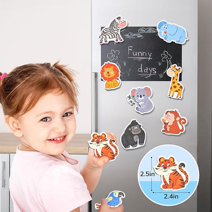 Wooden Fridge Magnets for Toddlers - 10 Cute Zoo Animals - Full Back Magnetic Toddler Magnets, Large Refrigerator Baby Toys, Fun Educational Learning Gifts for Preschool Kids Ages 2+