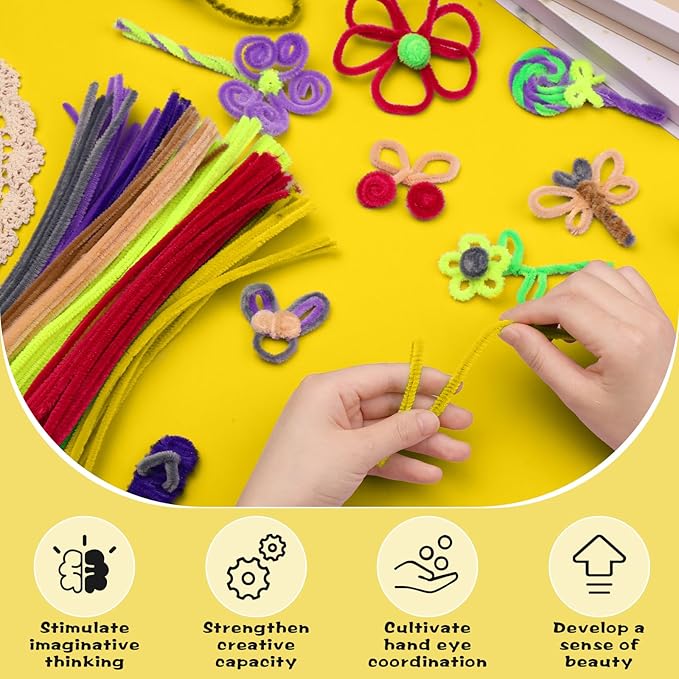 100 Pieces Yellow Pipe Cleaners, Pipe Cleaners for Crafts DIY Arts Crafts Home Decorations Chenille Stem (Yellow)