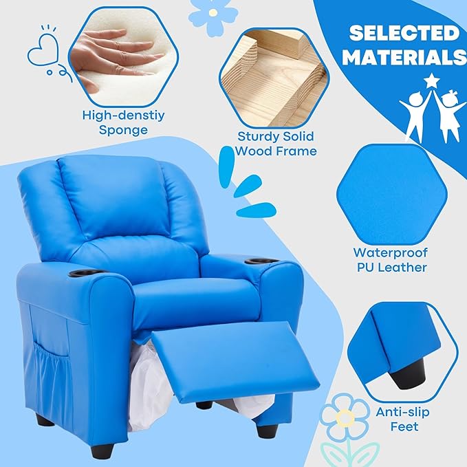 Candy Kids Reclining Chair Leather Recliner Sofa Toddler Youth Children Child Ages 1-6