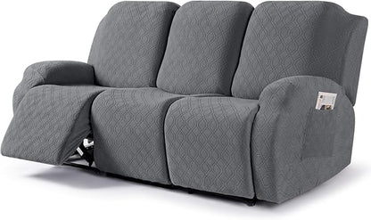VANSOFY Recliner Cover, 3-Pieces Stretch Reclining Couch Covers with Pockets Reclining Sofa Slipcovers 3 Seater Soft Washable Furniture Protector for Dogs Cats(Dark Gray)