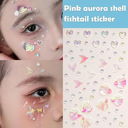 NOOEPC Mermaid Makeup Face Gems, Face Jewels Face Glitter, Shell Mermaid Flower Eye Rhinestone, Festival Essentials, Dance Performances Parties and Stage Cosplay Princess Makeup
