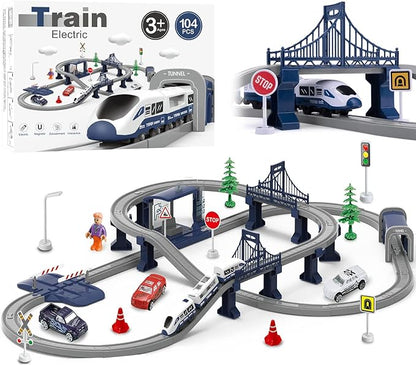 Train Sets for Boys 4-7, 66 Pcs Battery Operated Train Set with Tracks(Magnetic Connection), Compatible with Thomas, Brio, Chuggington, Gifts for 3 4 5 6 Years Old (City)