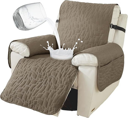 100% Waterproof Recliner Chair Covers for Reclining Chair, Small Recliner Covers That Stay in Place, Non-Slip Recliner Armchair Cover with Pockets for Kids, Pets, Dogs, Cat, Washable,Coffee,28