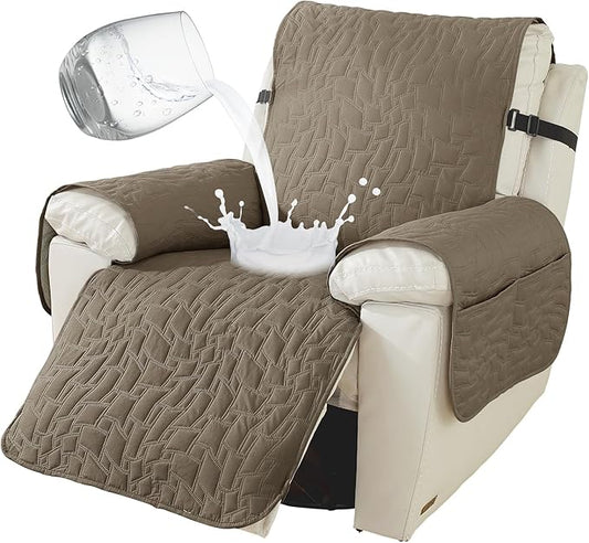 100% Waterproof Recliner Chair Covers for Reclining Chair, Small Recliner Covers That Stay in Place, Non-Slip Recliner Armchair Cover with Pockets for kids, Pets, Dogs, Cat, Washable,Coffee,23lN